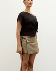 Tie Mini Skirt Khaki